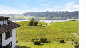 A house with a view of a lake and forest. - Studio Apartment: Loft with Lake View (Petersthal)