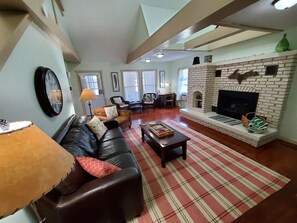 TV, fireplace, DVD player, foosball