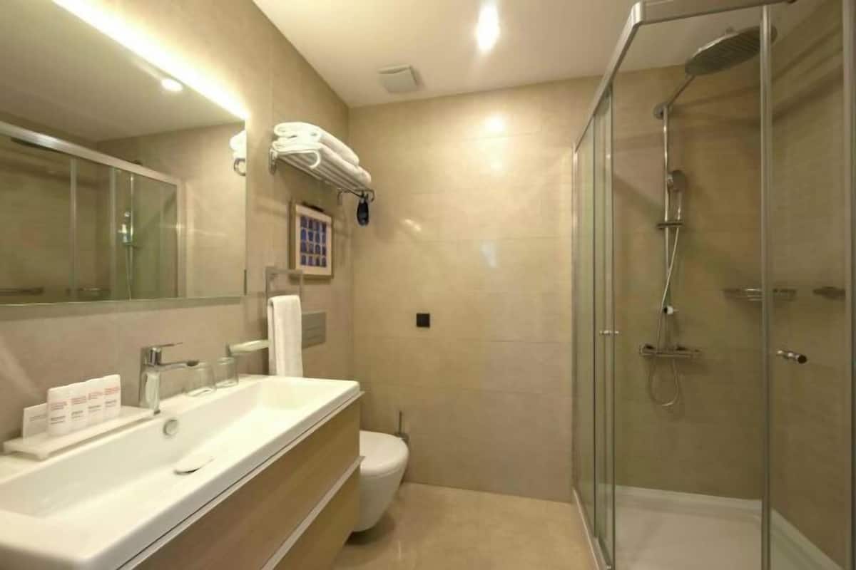 Shower, hair dryer, bathrobes, slippers