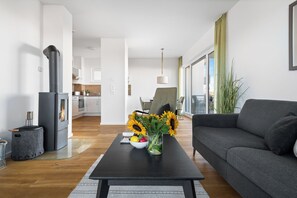 Fernseher, Kamin, Stereoanlage