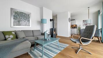 Televisión, chimenea y estéreo