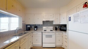 Fridge, microwave, dishwasher, coffee/tea maker