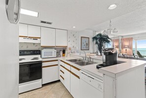 Fridge, microwave, dishwasher