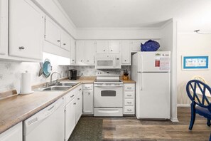 Fridge, microwave, dishwasher