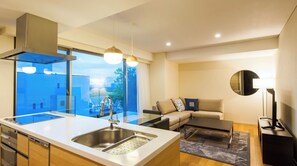 Fridge, stovetop, cookware/dishes/utensils