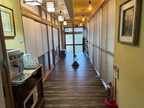 Fridge, microwave, stovetop, electric kettle