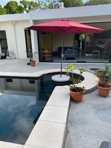 luxury modern home with pool 25mi from the beach.