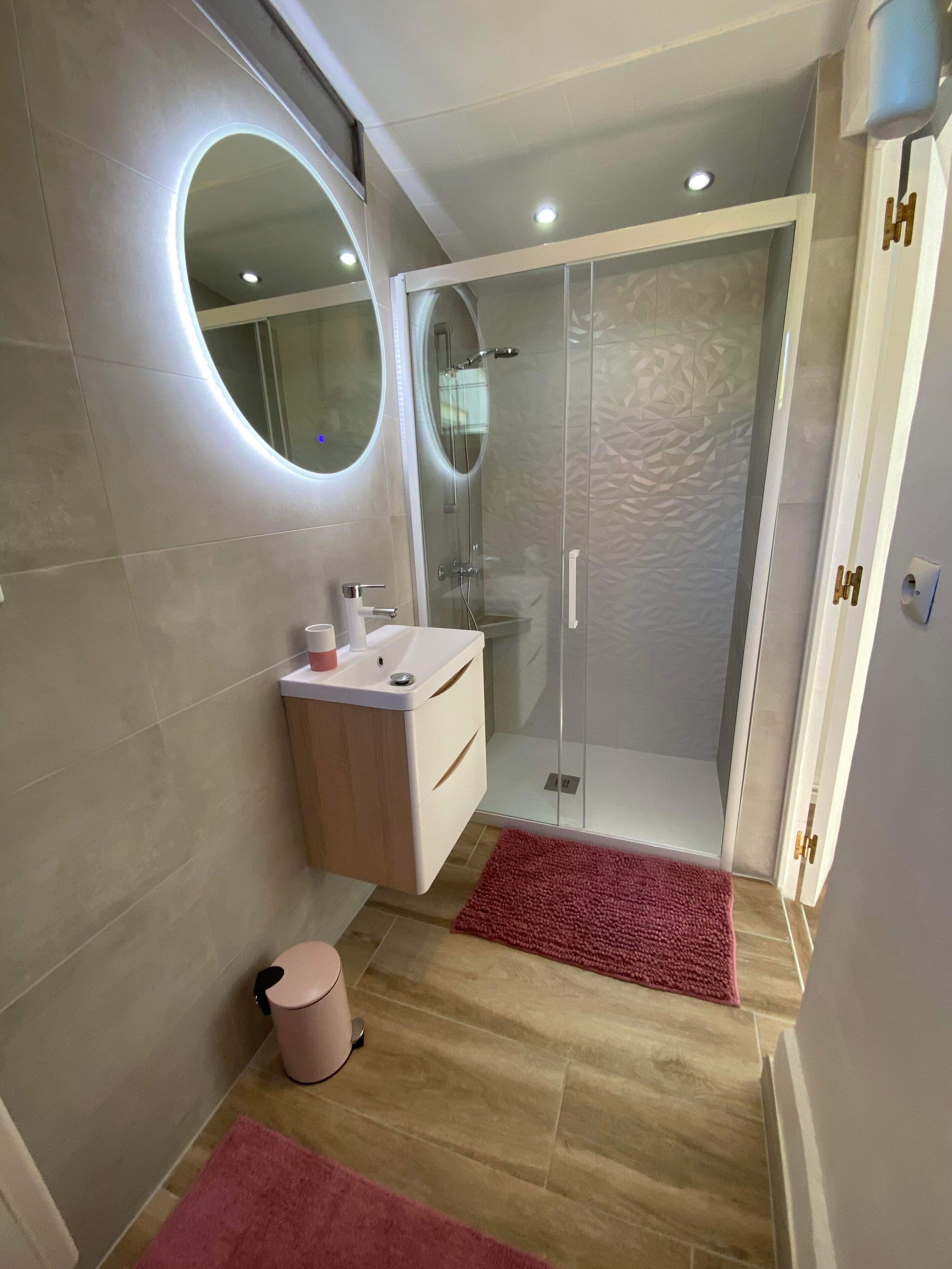 Shower, hair dryer, toilet paper