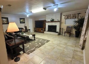 Smart TV, fireplace, video games, books