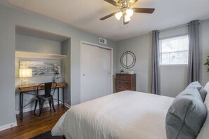 2 bedrooms, desk, iron/ironing board, travel cot