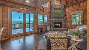 TV, fireplace - Antlers Ridge - Panoramic Views | Pet Friendly | Hot Tub | Close to Town (Blue Ridge)