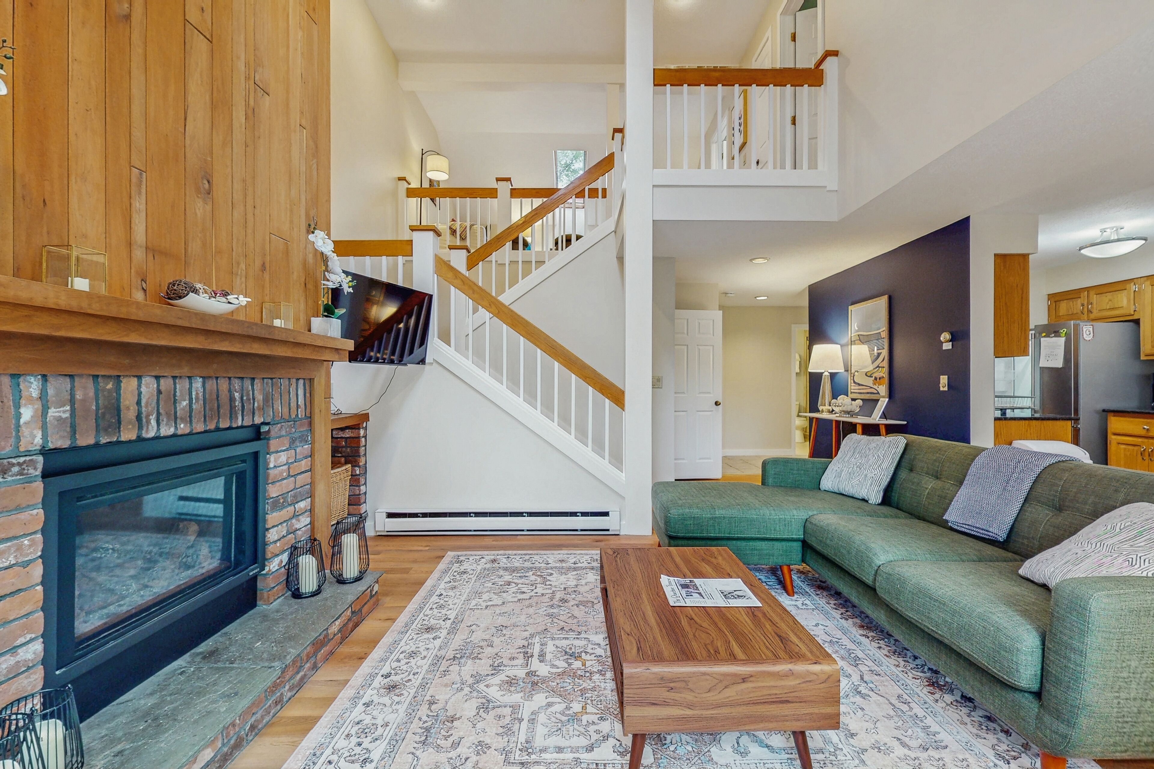 电视、壁炉、DVD 播放器、书