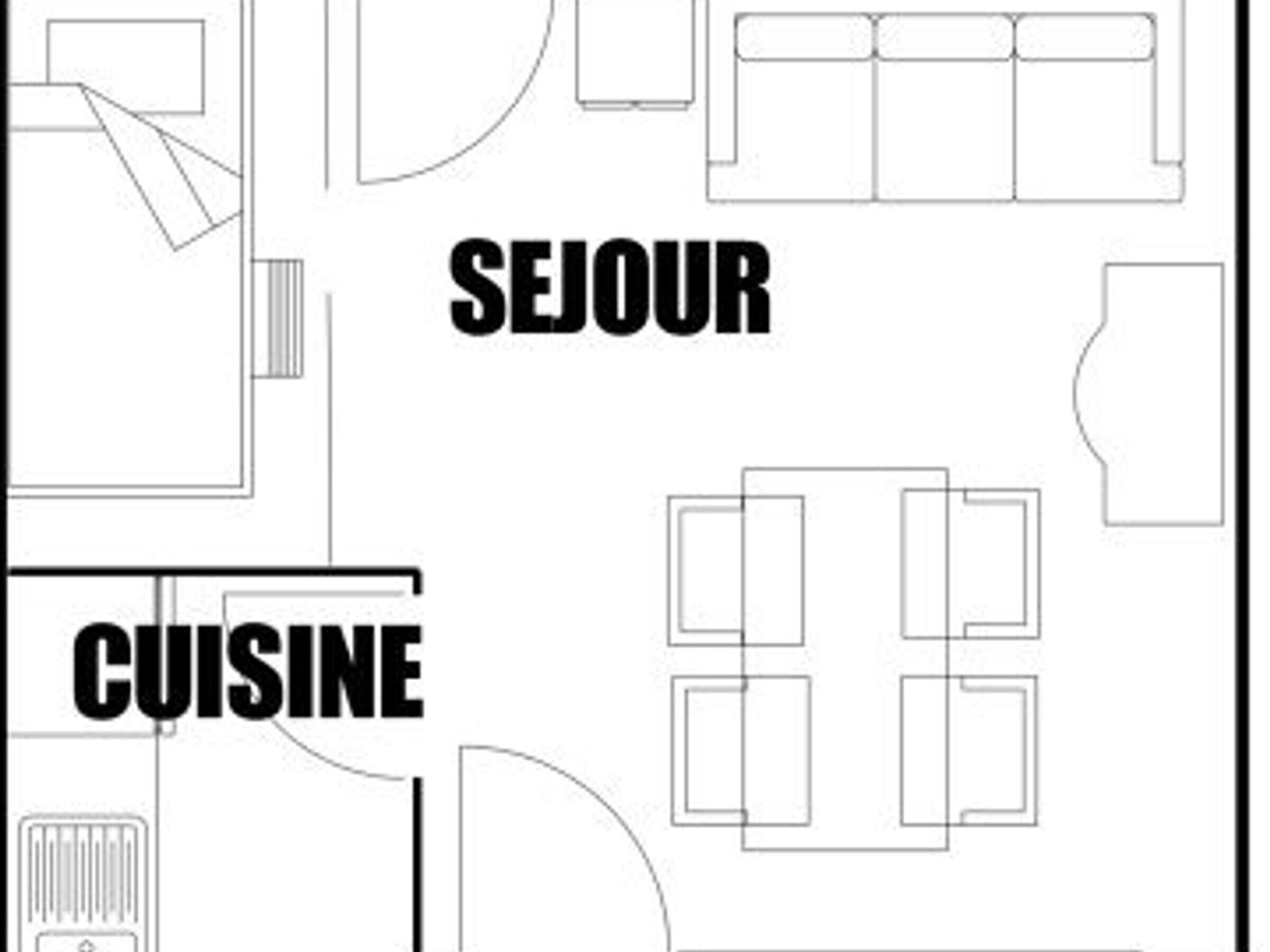 Pianta dei locali con le aree identificate 'SEJOUR' e 'CUISINE'.