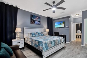 3 bedrooms, premium bedding, desk, iron/ironing board