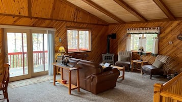 TV, fireplace, DVD player, books