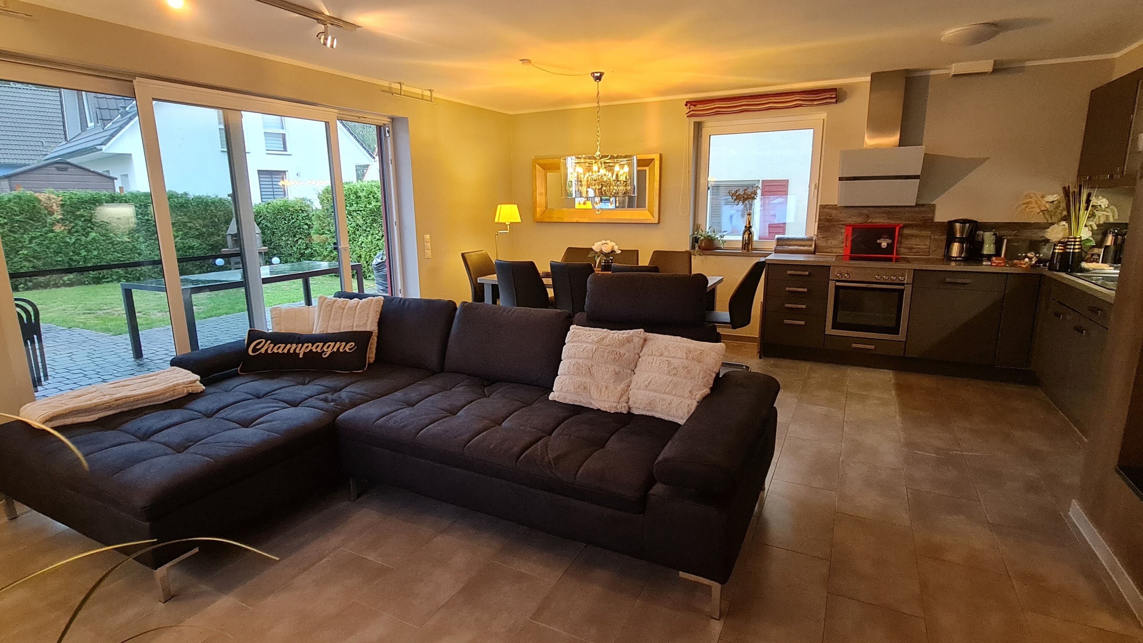 Smart TV, fireplace, video games, DVD player