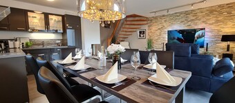 Seevilla Monaco at the Fleesensee with fireplace, sauna 38 degrees outdoor whirlpool in the garden