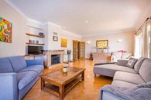 TV, fireplace