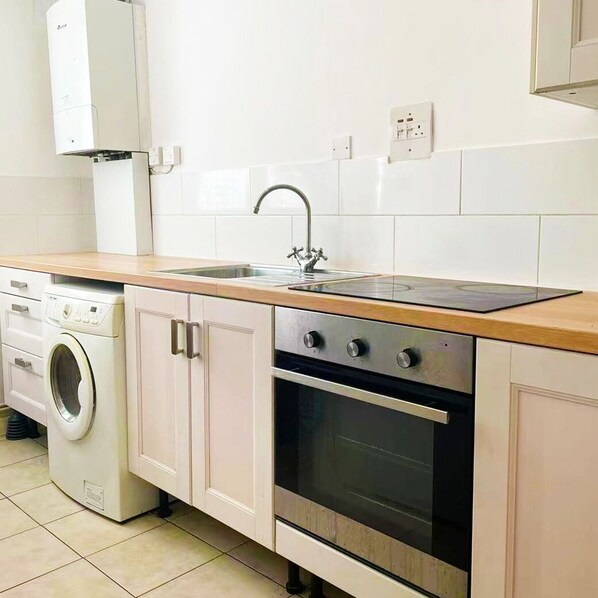 Fridge, microwave, oven, electric kettle