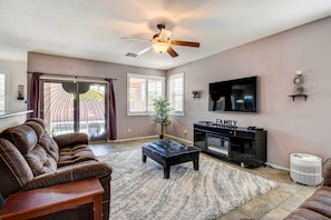TV, video-game console, DVD player, video library