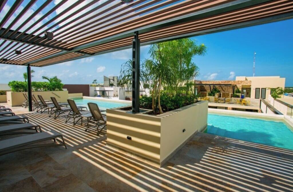 A rooftop pool