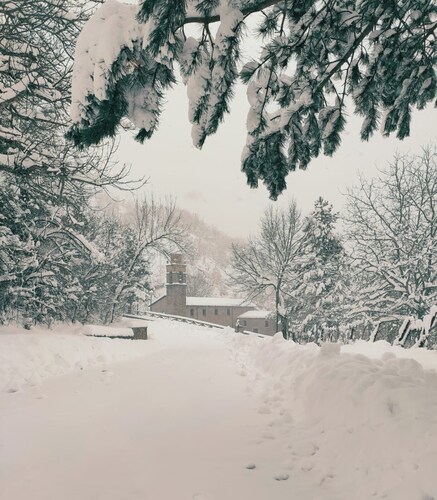 In the Gran Sasso-Monti della Laga Park, villa in small village nestled in the woods