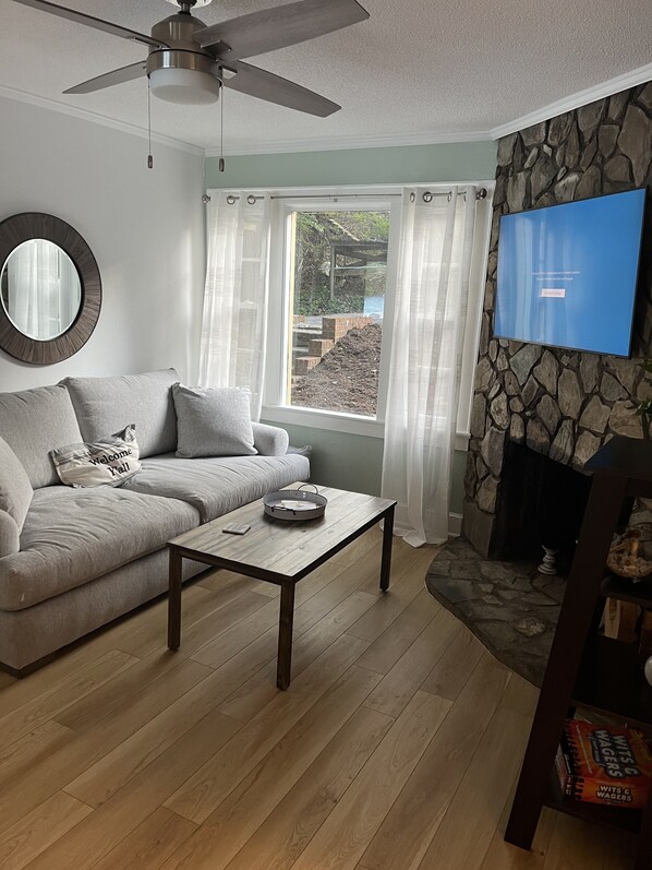 Smart TV, DVD player, books, video library