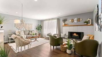 Älytelevisio, takka, työhuone