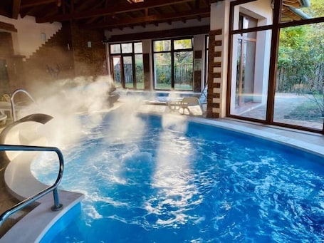 2 indoor pools, seasonal outdoor pool, pool umbrellas, sun loungers