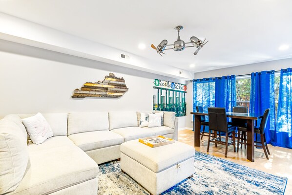 Smart TV, fireplace, table tennis, books