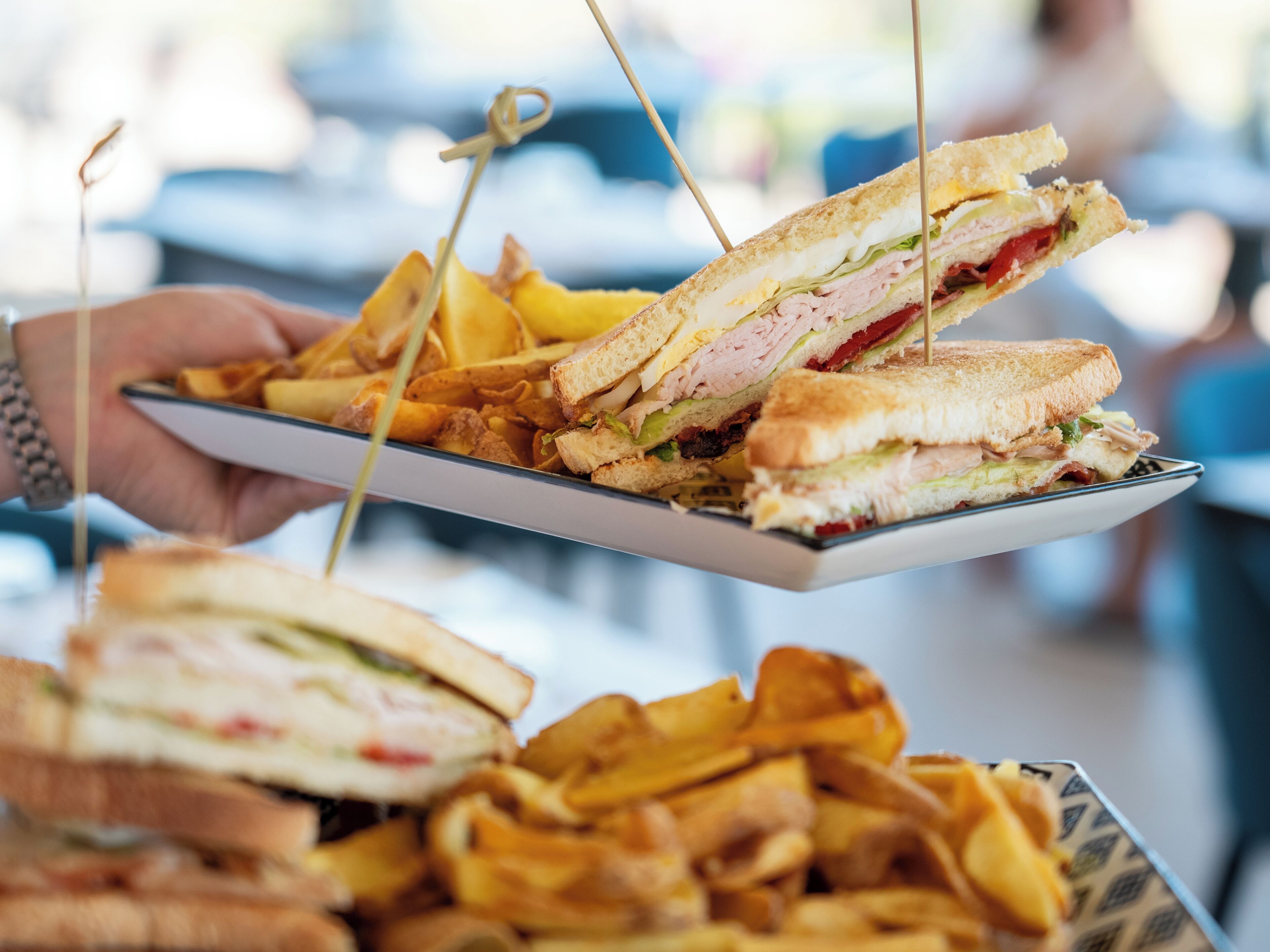 Une assiette avec un sandwich et des frites.