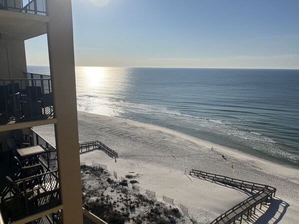 On the beach, sun loungers