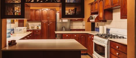 Fridge, microwave, high chair