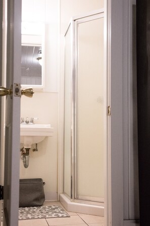 Shower, towels, toilet paper