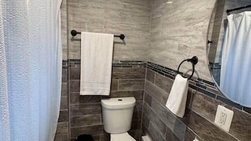 Combined shower/tub, hair dryer