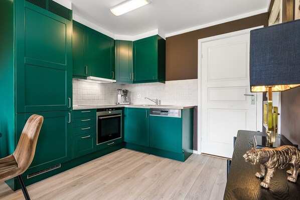 Fridge, oven, stovetop, dishwasher