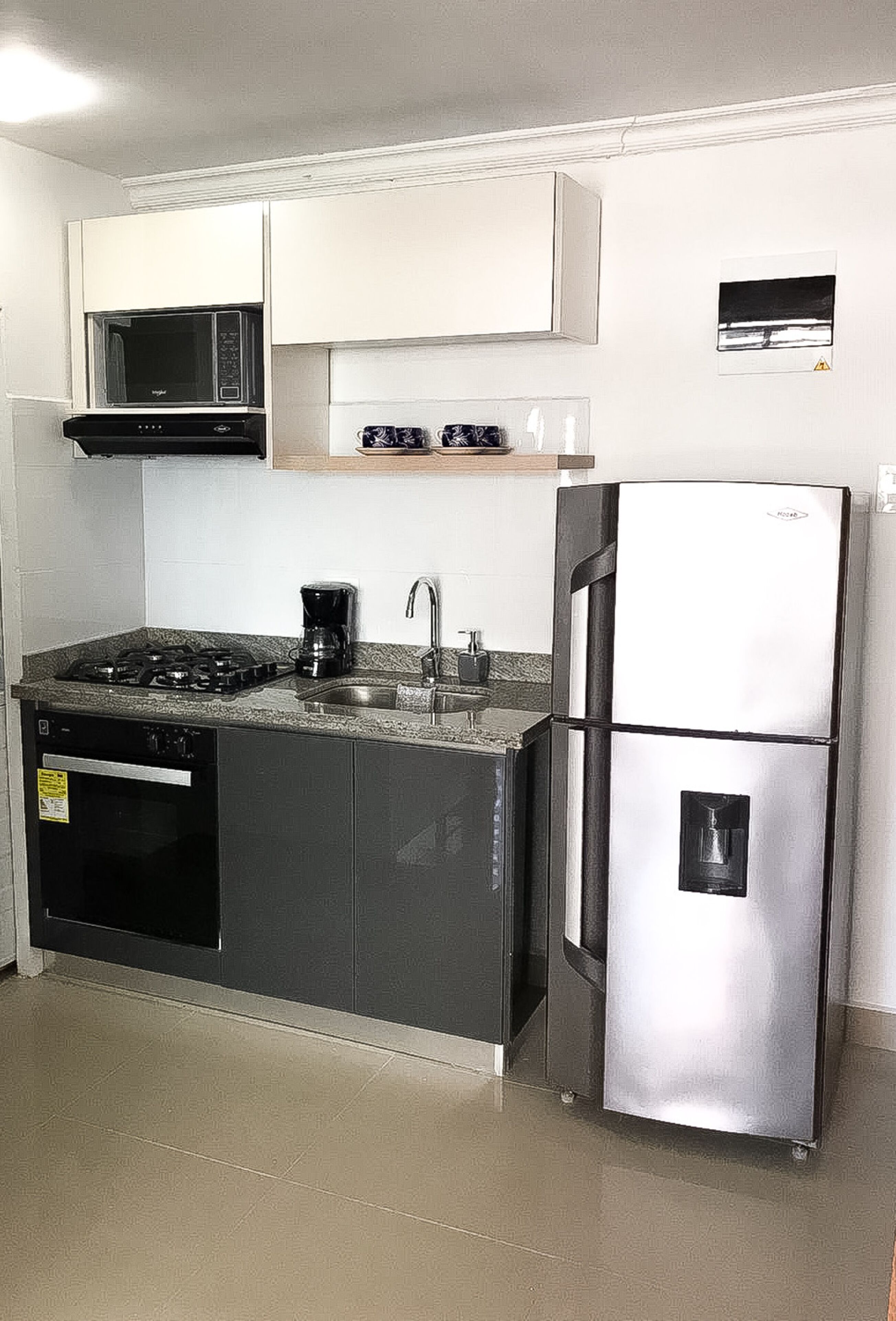 Fridge, microwave, oven, coffee/tea maker