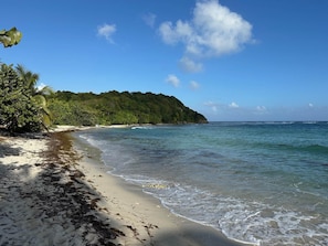 A beach with clear water, a sandy shore, and a forested hill in the background. - Villa Lagon 2 people, sea view, in the heart of the Riviera of the Guadeloupe Islands (STE ANNE)