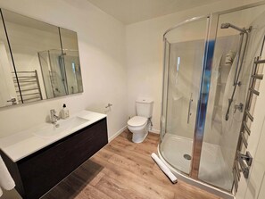 Regadera, amenidades de baño ecológicas, secadora de cabello, toallas 