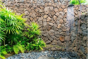Surround yourself with the soothing sounds of a water feature and lush greenery.