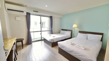 Desk, free WiFi, bed sheets