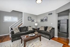 Smart TV, chimenea, libros, monitor de computadora