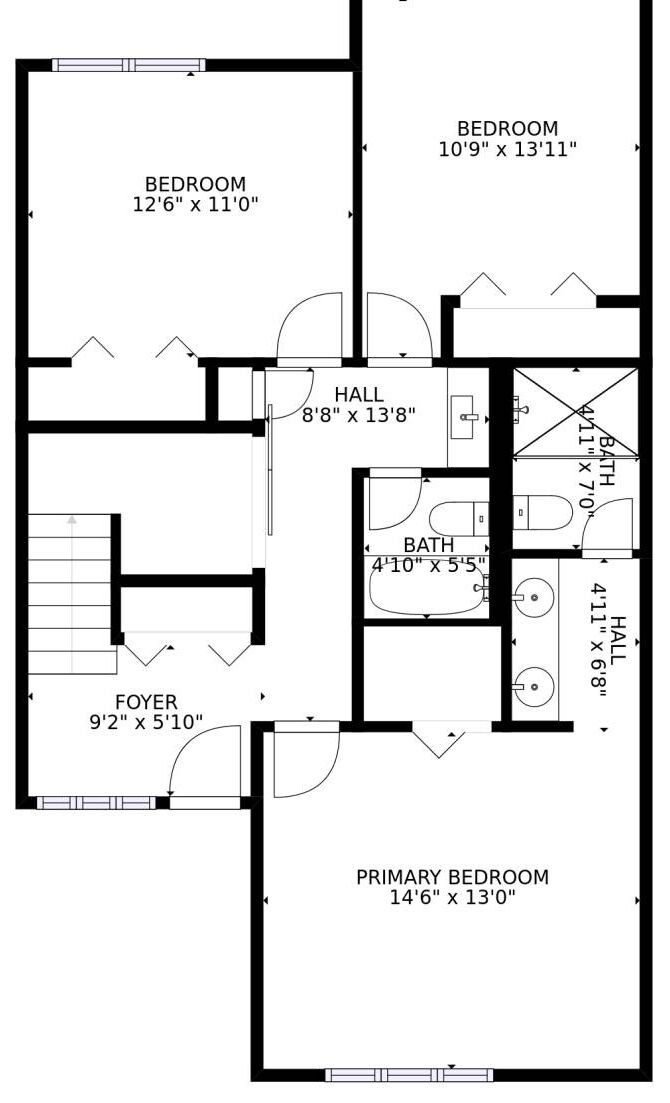 Ein Grundriss mit einem Hauptschlafzimmer (Maße: 4,40 m x 3,96 m), einem Gästezimmer (Maße: 3,28 m x 4,24 m), einer Diele (Maße: 2,79 m x 1,78 m), einem Flur (Maße: 2,64 m x 4,17 m) und einem Badezimmer (Maße: 1,47 m x 1,65 m).