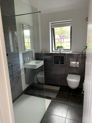 Dusche, Regendusche, Handtücher, Seife