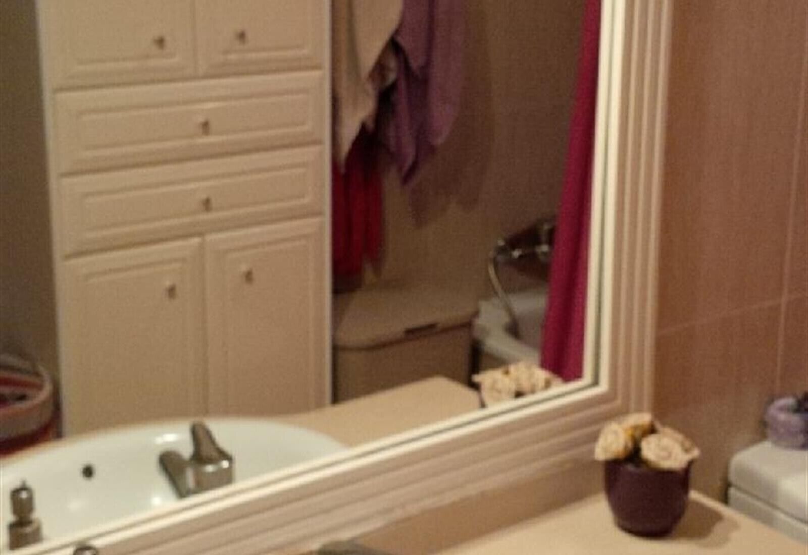 A bathroom with a sink, mirror, and toilet.