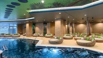 Indoor pool, outdoor pool, open 8:00 AM to 8:00 PM, sun loungers