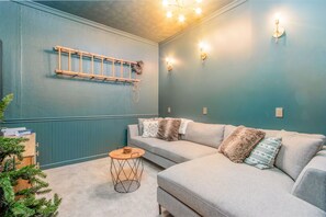 Smart TV, fireplace, video games, books