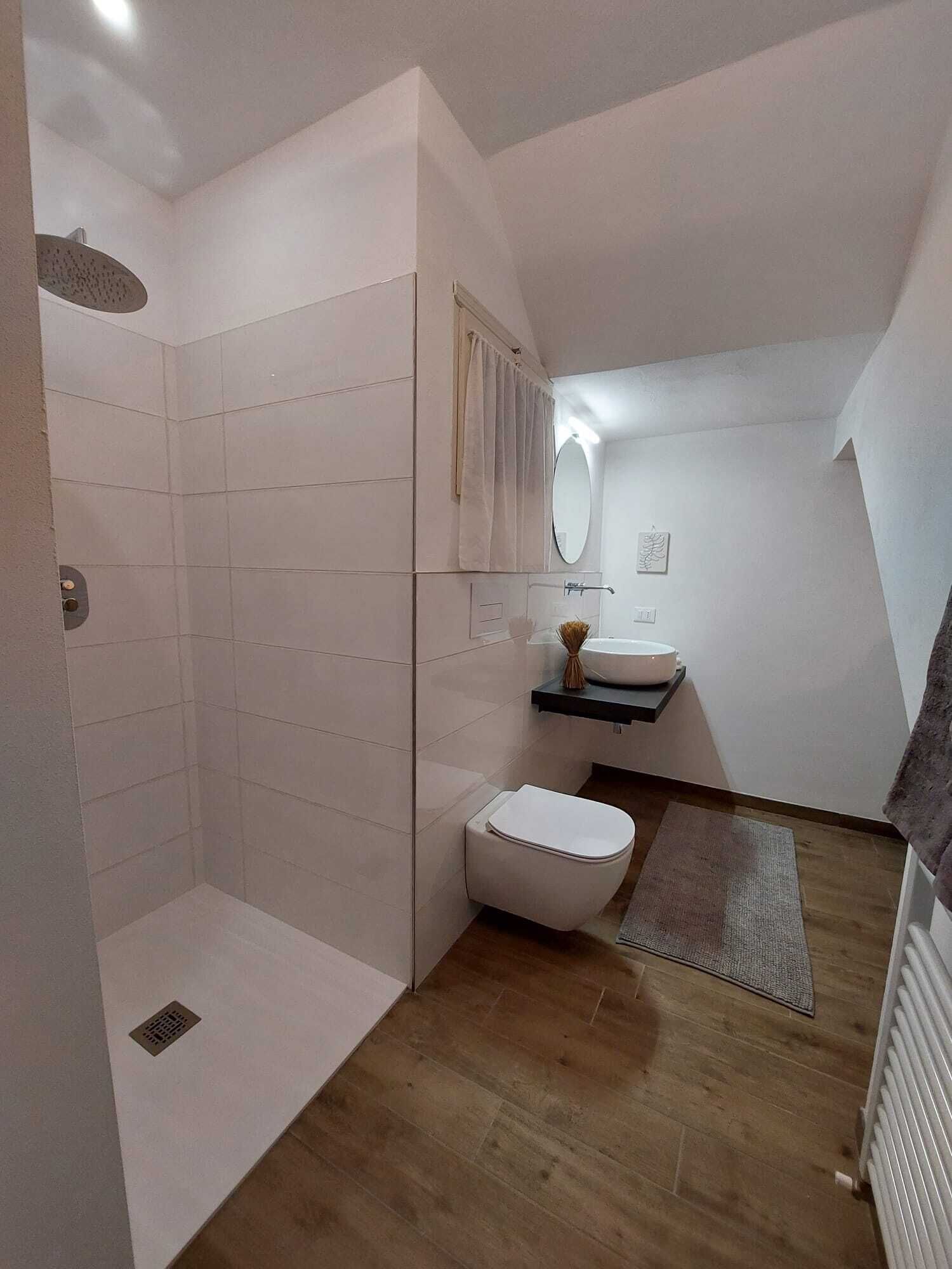 Combined shower/tub, hair dryer, bidet, towels