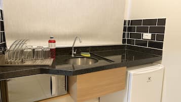 Mini-fridge, microwave