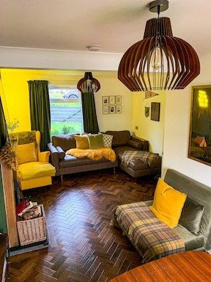Smart TV, fireplace, DVD player, music library